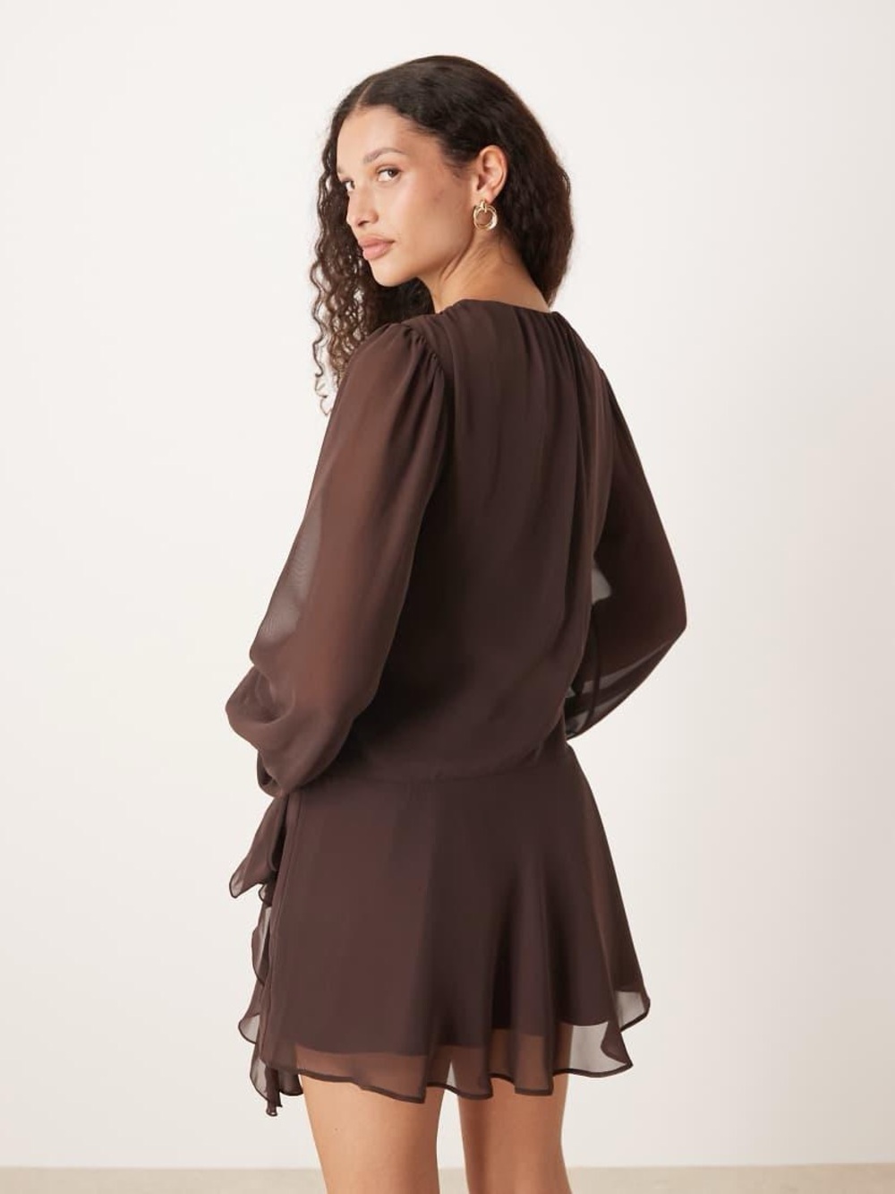 Abercrombie & Fitch Long-Sleeve Plunge Wrap Mini Brown Size XL - Picture 4 of 7